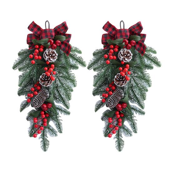 Рождественский сваг Искусственный сваг-слеза Венок с сосновыми шишками Красными ягодами и бантом Зимний подвесной сваг для двери Декор для входной двери Лестничный декор