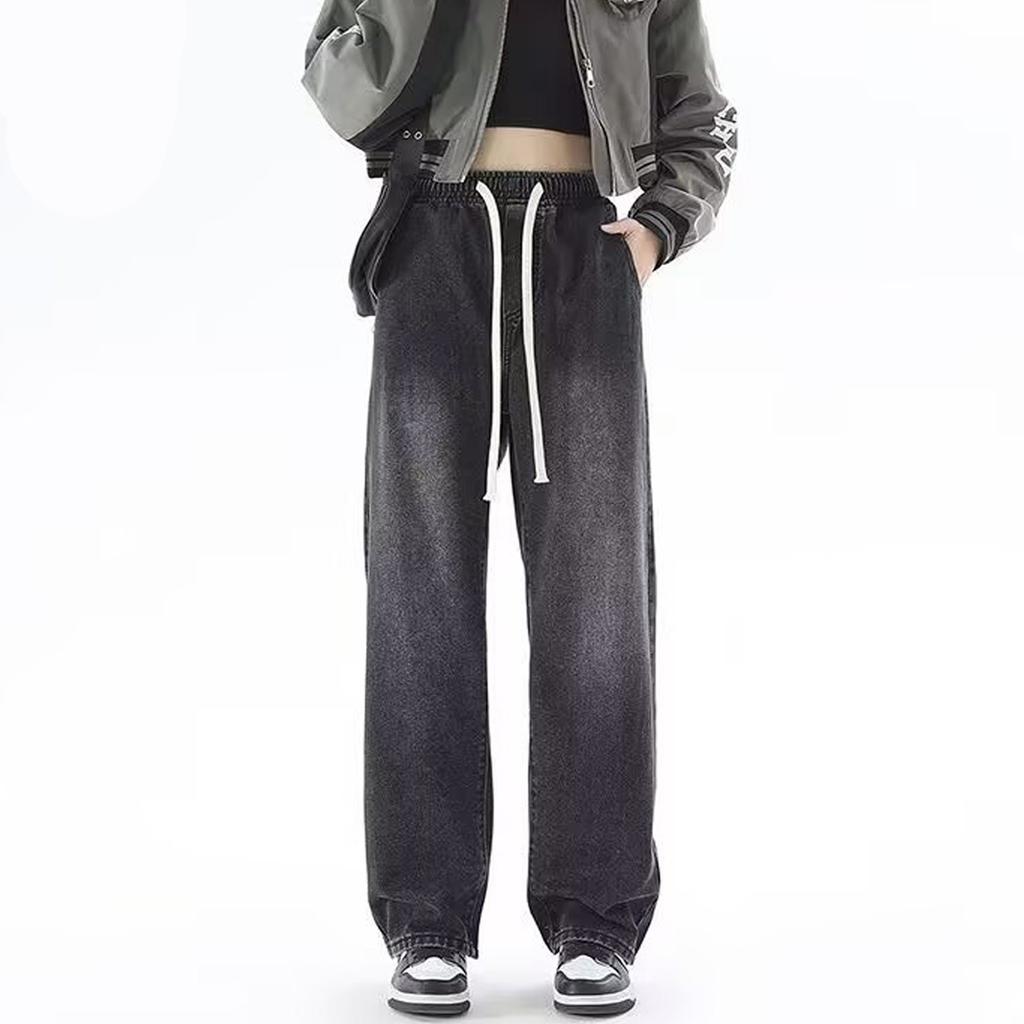 Женские потертые джинсы с высокой талией, модные универсальные прямые джинсы с эластичной талией