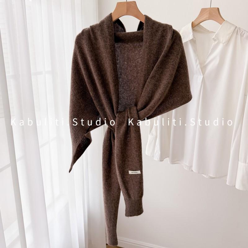 100% Wool Knit Shawl Wrap Women Warm Neck Scarf Lightweight Office Wear All Season Elegant Poncho