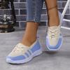 Mesh Knitted Striped Flats Shoes for Women 2025 Summer Lace Up Casual Sneakers Woman Breathable Soft Sole Loafers Plus Size 43