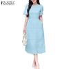 Women Casual Round Neck Short Sleeve Embroidery Lace Dress