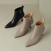 Temperament короткие женские сапоги на высоком каблуке с острым носком 2024 года, французские одинарные ботинки с тонким каблуком и боковой молнией