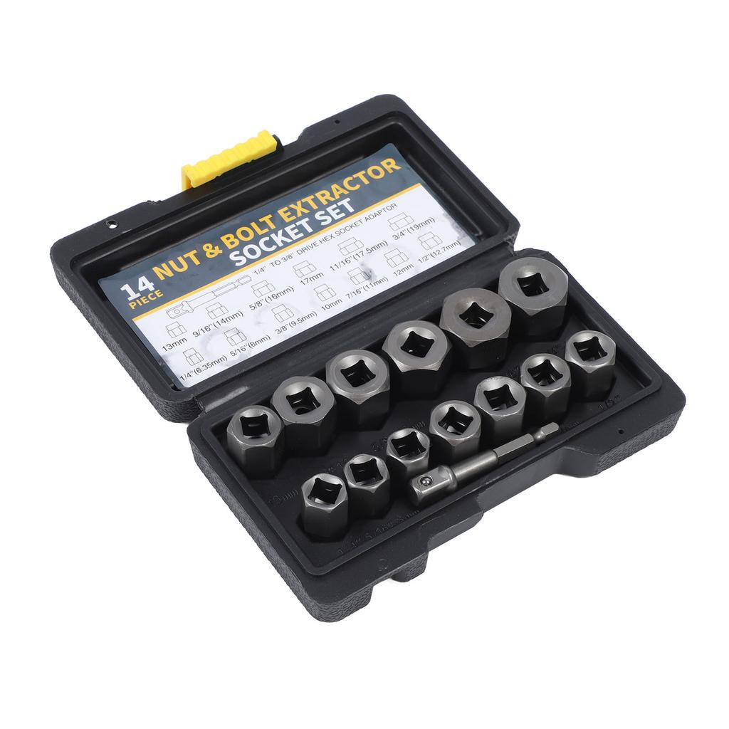 14PCS Bolt Nuts Extractor Socket Set Chrome Molybdenum Steel Stripped Lug Nut Remover for Removing