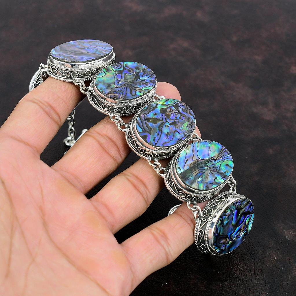 Браслет из ракушки морского ушка, ювелирные изделия из настоящего драгоценного камня, браслет из стерлингового серебра 925 пробы, винтажные ювелирные изделия ручной работы, регулируемый браслет-цепочка, подарок для нее