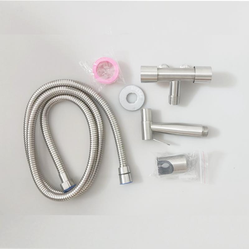 BAOKEMO Bathroom Toilet Bidet Sprayer Set 304 Stainless Steel Two Way Faucet With 1.5M Flexible Hose Bathroom Shower Head Set