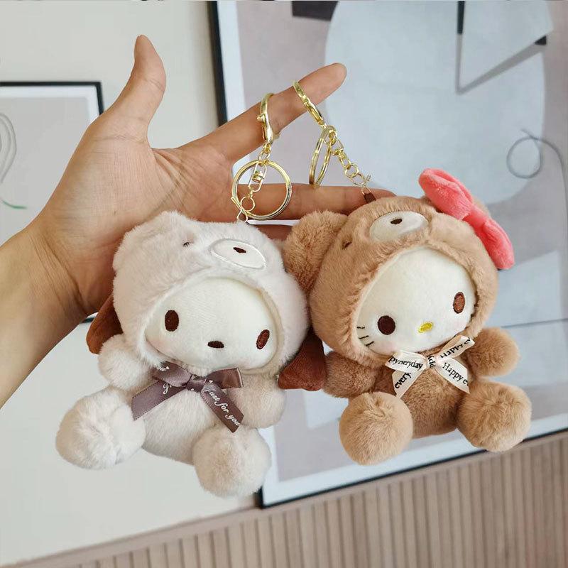 Sanrio Plush Keychain Hello Kitty Bag Pendant Kuromi Cinnamoroll Cartoon Pendant Backpack Decor Toy Gifts for Kids & Girls