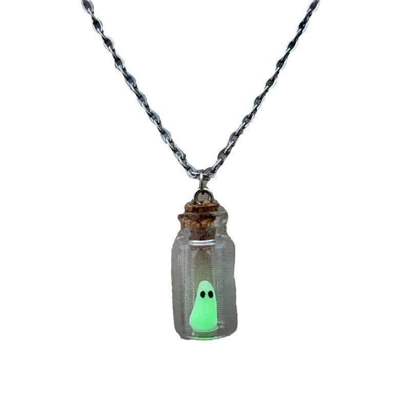 Trendy Halloween Drift Bottle Luminous Ghost Necklace