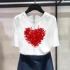 (Asian Size) Fashion Print Love Heart Sweet Trend Cute 90s Graphic Tee Female Casual T Clothing Casual Women's Top Short Sleeve T-shirt