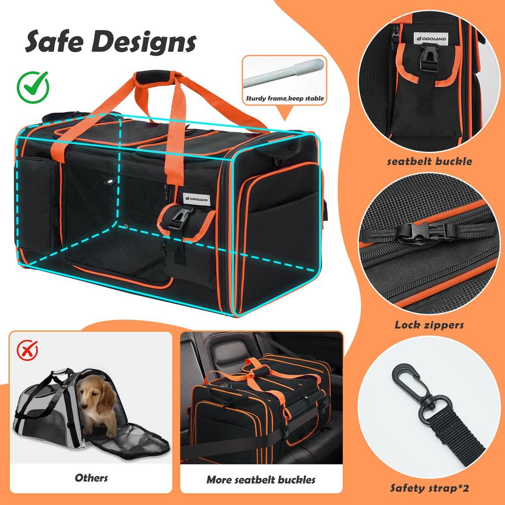 Odoland Extra Large Pet Carrier with 60cm 25cm for 2 Includes Cat Litter Removable and Food Suitable for Dogs and Travel Carrier Bag for Preparedness
