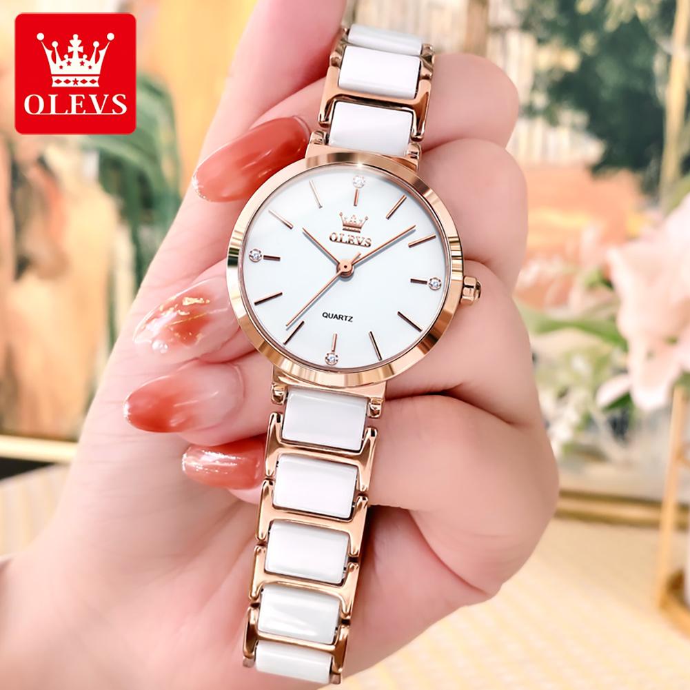 OLEVS Luxury Brand Women Watches Ceramic Tape Japanese Movement Quartz Watch for Lady Gift Bracelet Fashion Versatile Exquisite