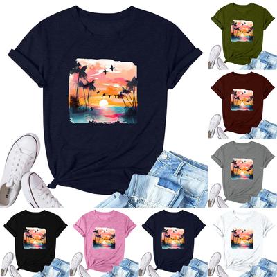 Женская модная повседневная плиссированная футболка с коротким рукавом с принтом