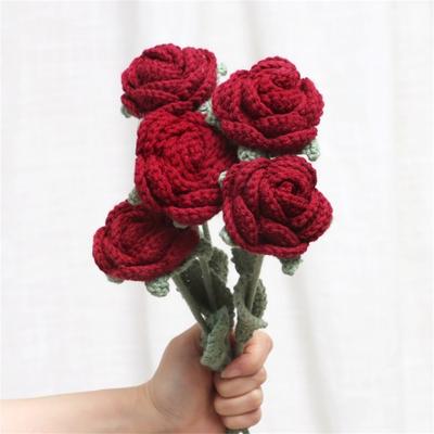 1/5/9 шт. Ручная вязка Искусственные Цветы Розы Вечные DIY Роза Искусственные Цветы Подарок на Годовщину Крючком Вязаный Букет Цветов Розы