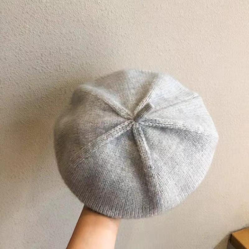 Восьмиугольная шапка, женский берет, женские осенне-зимние вязаные шапки для женщин, вязаная шерстяная шапка большого размера, французская однотонная шапка