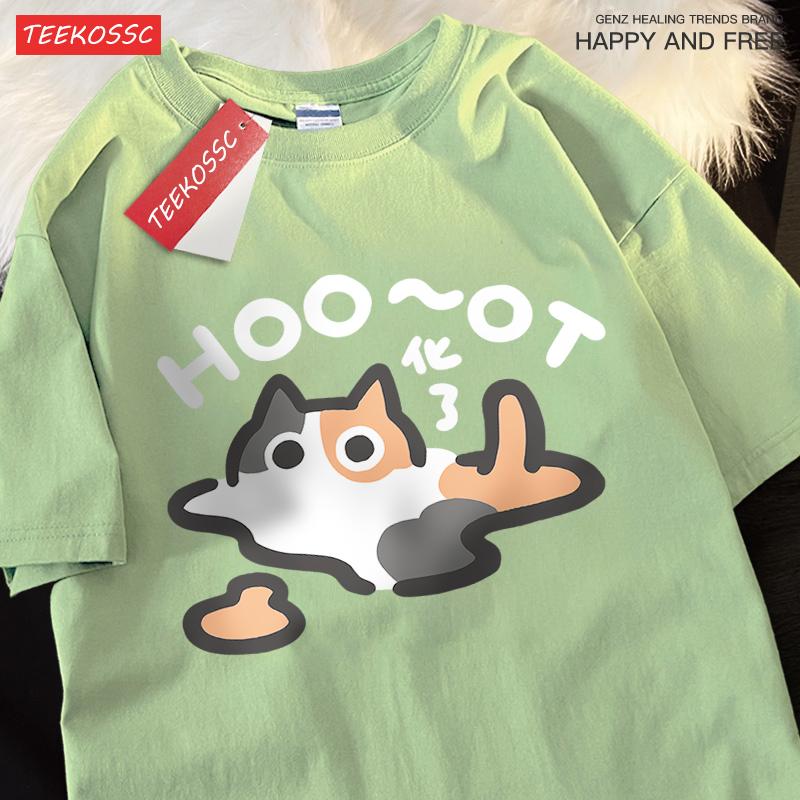 Transformed The Cat Summer T-shirt Original Cartoon Top For Men Women Short Sleeved Loose Cotton Trendy Cat Blackened T-Shirts