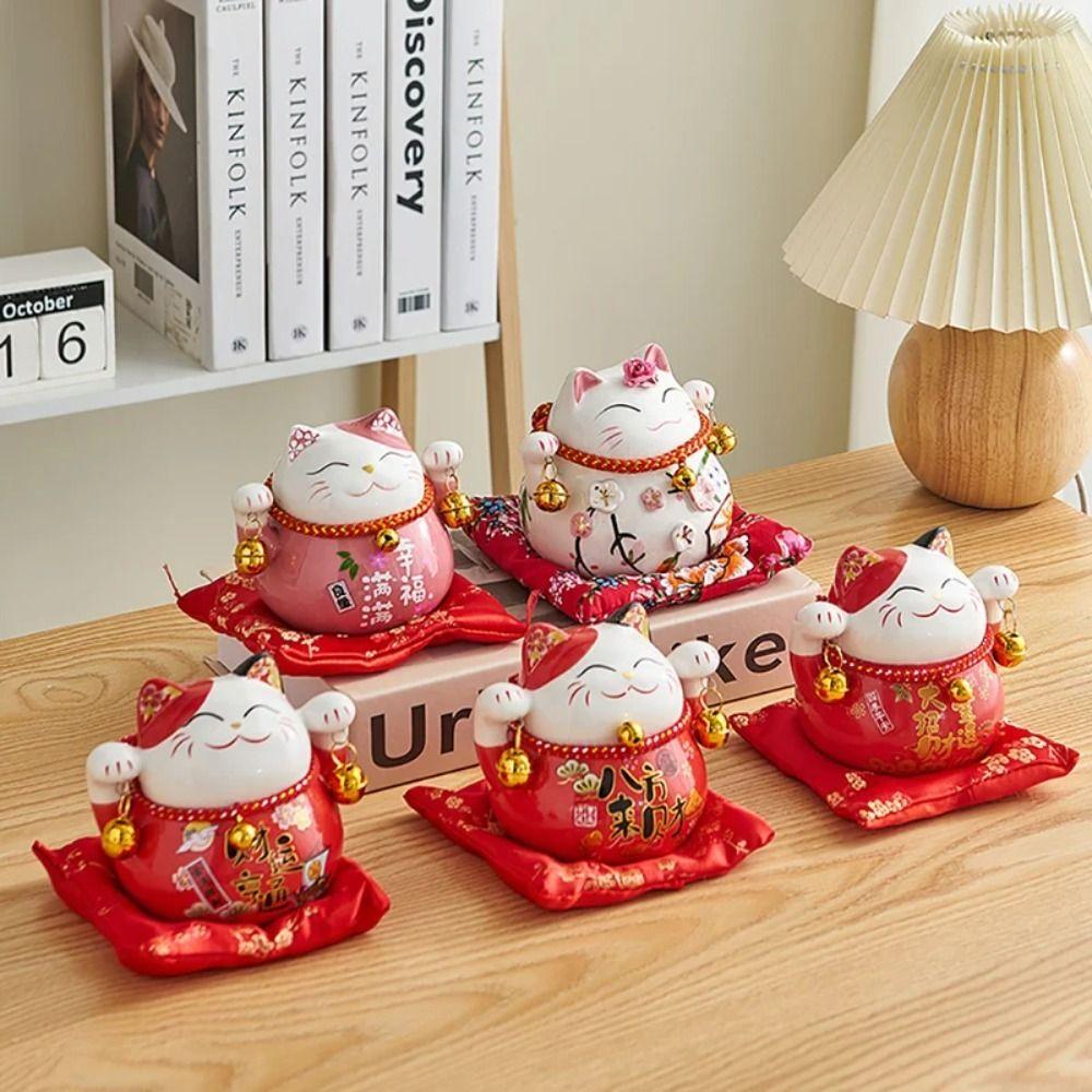 Ceramic Cat Money Bank Chinese Style Desktop Decoration Save Money Jar Kitten Statue Opening Gift