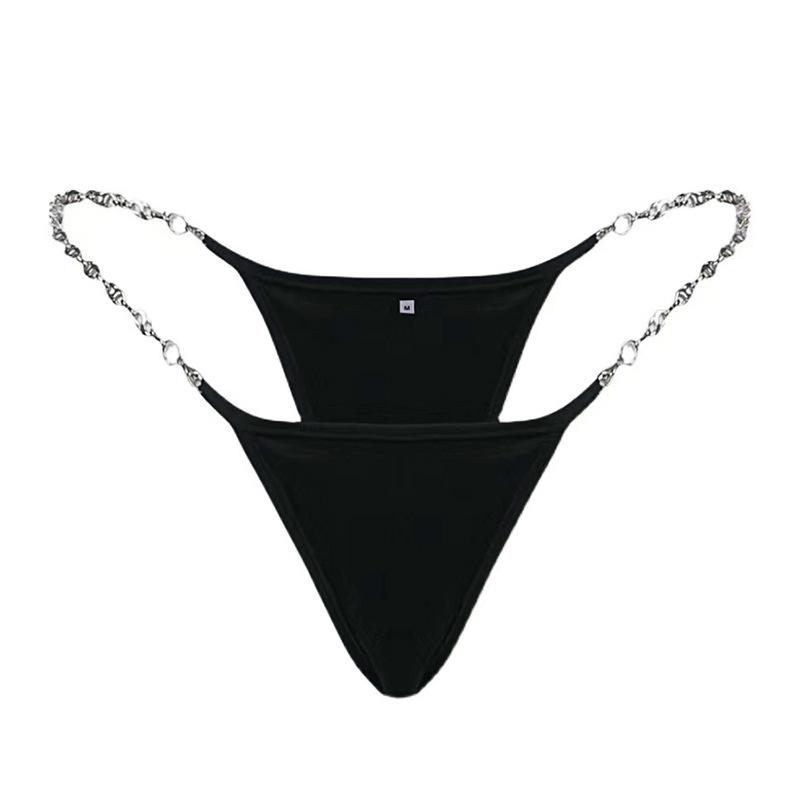 Women Briefs Sexy Panties Solid Color Underpant Chain V Pants Trend Black Panties Women's Metal Thong