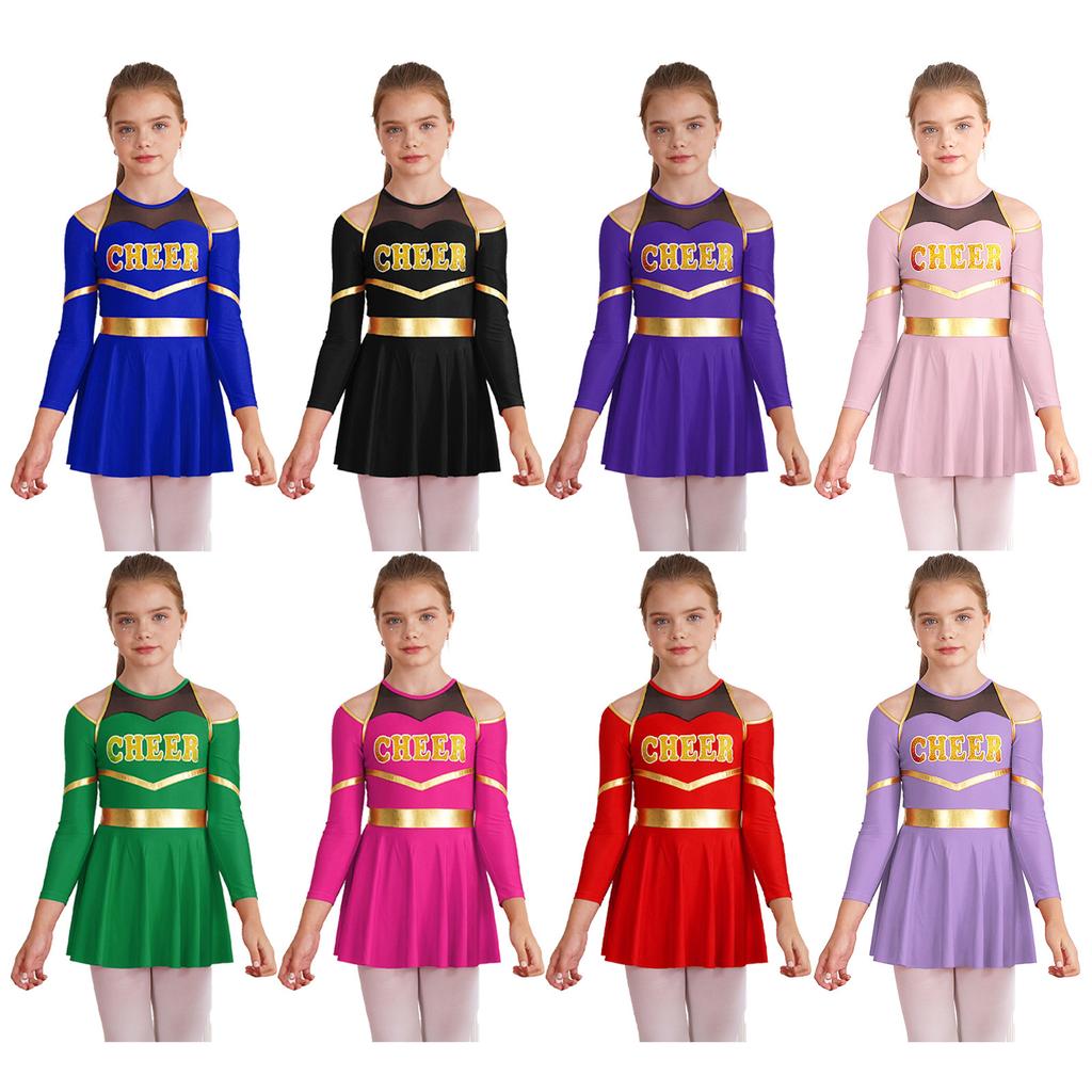 Girls Figure Skating Gymnastics Costume Modern Jazz Ballet Dancewear Pathwork Dress School Sport Meeting Cheerleading Uniform
