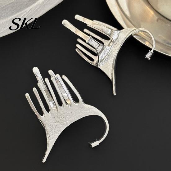 Embellished Earrings Silver Ear Cuff for Women, No Piercing Metal Elf Cool Girl Fashion Jewelry Cuff, Cartilage Climber Clip Hair Styling Accessory