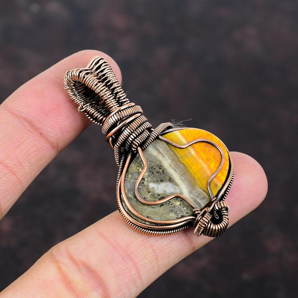 Подвеска из медной проволоки в виде яшмы шмеля, подвеска из радужного лунного камня, ювелирные изделия из натурального драгоценного камня, уникальная подвеска ручной работы, ювелирные изделия из медной проволоки