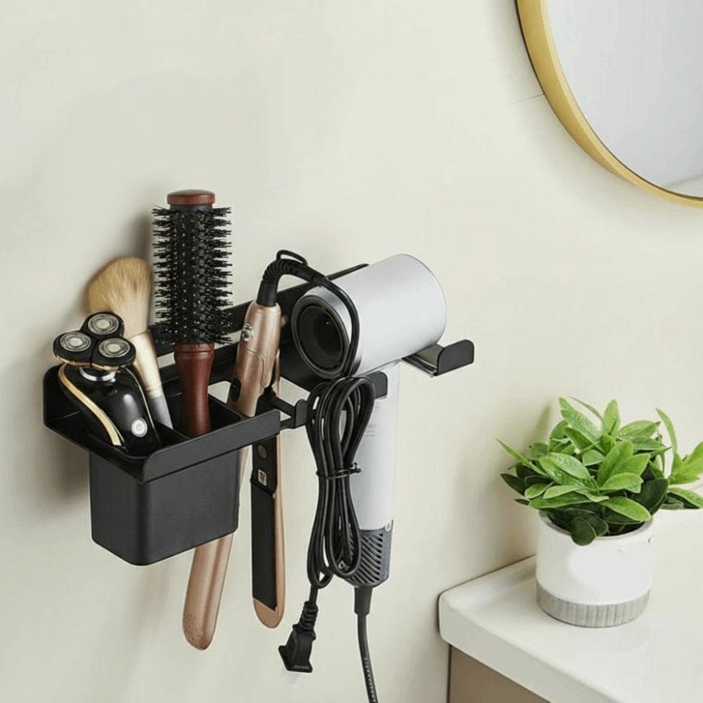 Wall Mounted Hair Dryer Holder Space Saving Curling Iron Shelf for Bathroom
