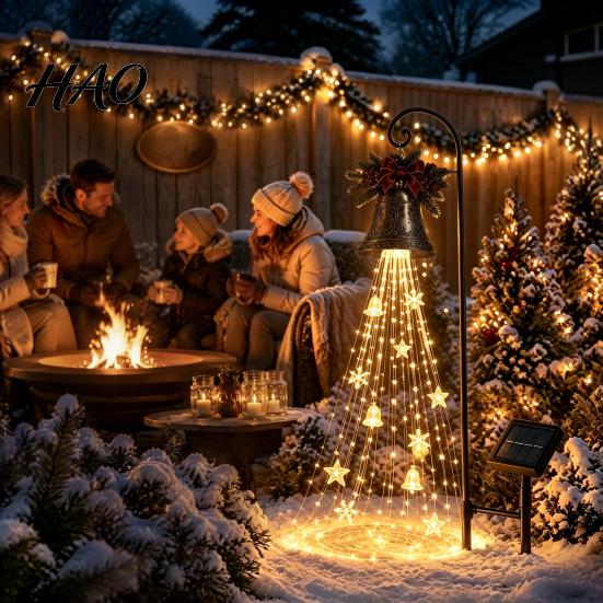Warm White Yard Illuminations Christmas Bell Cascade Solar Light for Decor, Cascading Waterproof Garden Decorative Lamps Stake Lawn Pathway