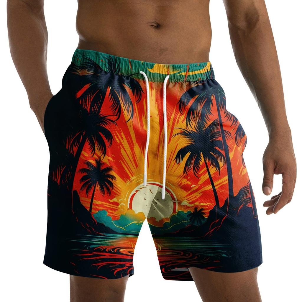 Men's Fashion Printed Strapped Hawaiian Beach Fit Sport Casual Shorts Pants