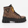 Leopard Print Furry Ankle Boots with Black Laces and Lug Sole Woman