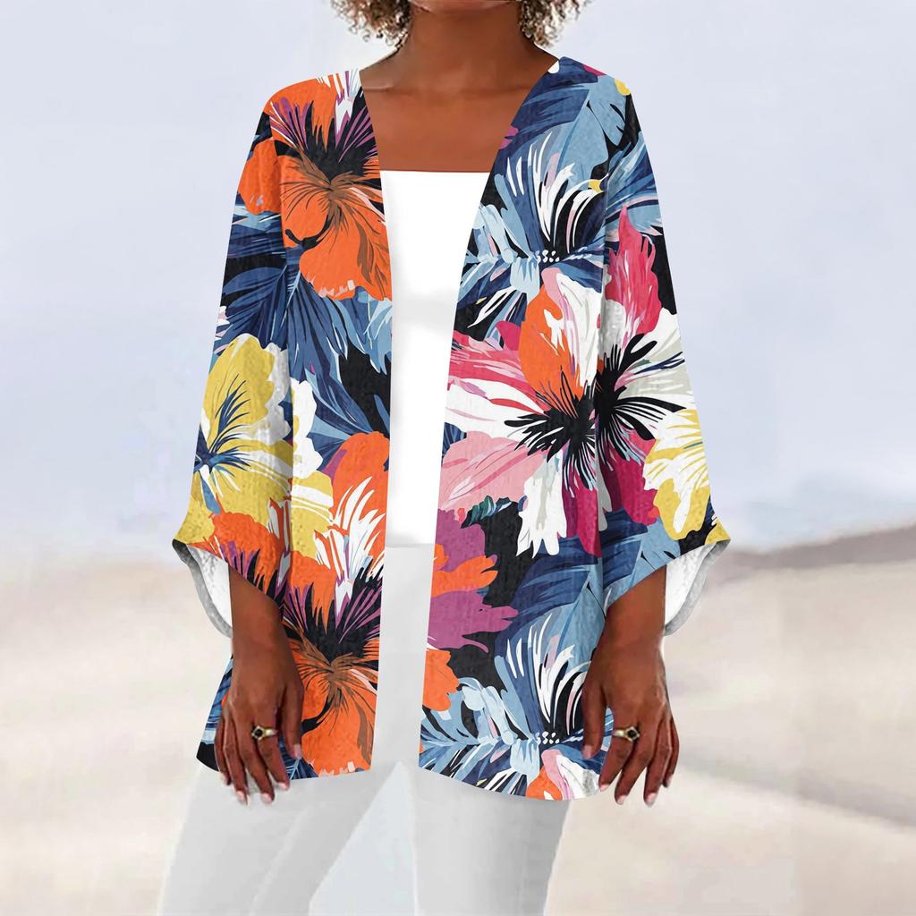 Women's Casual And Fashionable Printed Lightweight Mid Length Jacket Cardigan Cardigan