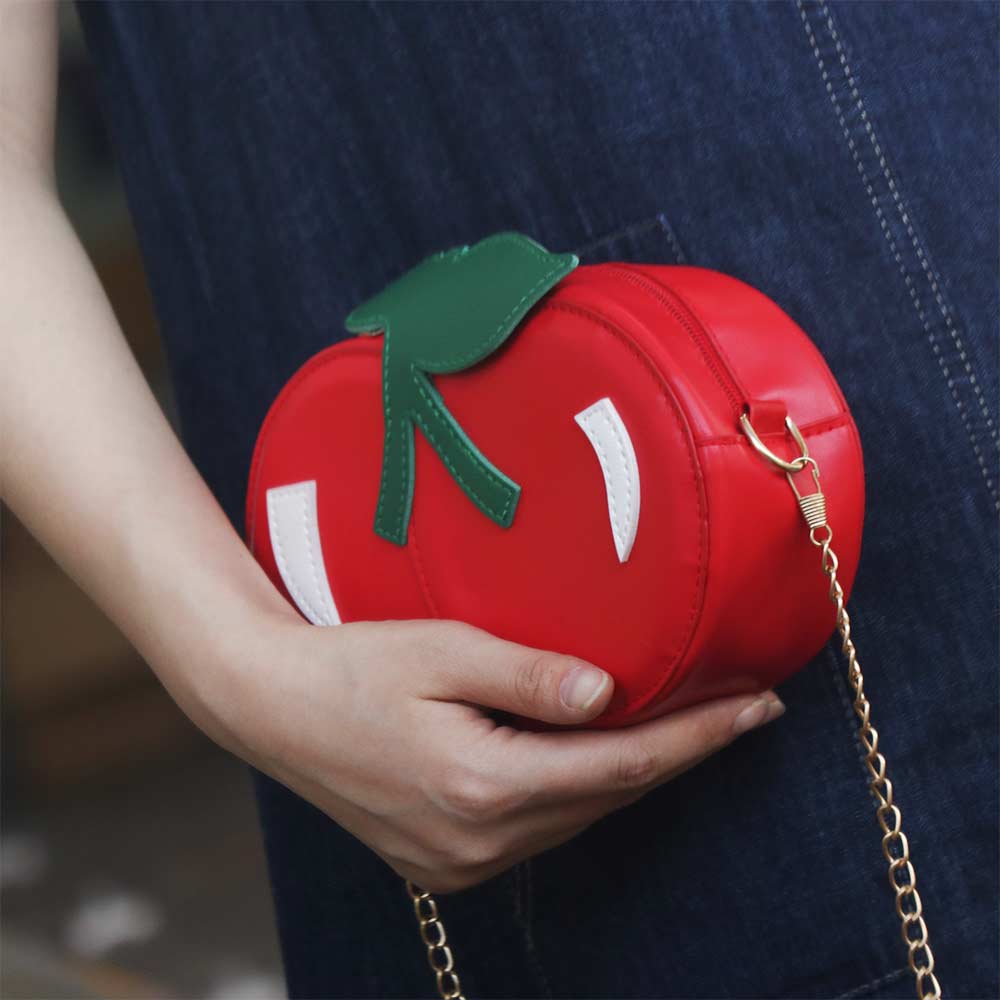 Kawaii Red Fruit Crossbody Bag Large Capacity PU Shoulder Pouch Chain Cherry Shape Bag Vacation