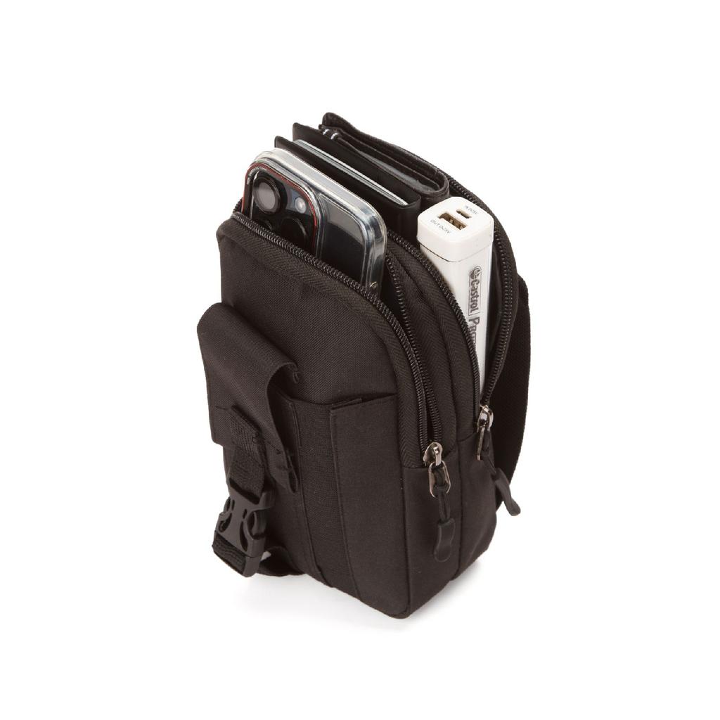 Men's Black Water Resistant Tactical Waist Bag With Belt Strap And Phone Compartment (outdoor, Work) (18x11 Cm)