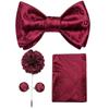 Classic Red Paisley Pattern Woven Self-tied Bow Tie Pocket Square & Cufflinks Boutonniere Gift Set for Men