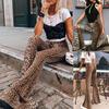 Women Casual Pants Leopard Print High Waisted Slim Fit Wide Leg Flare Pants