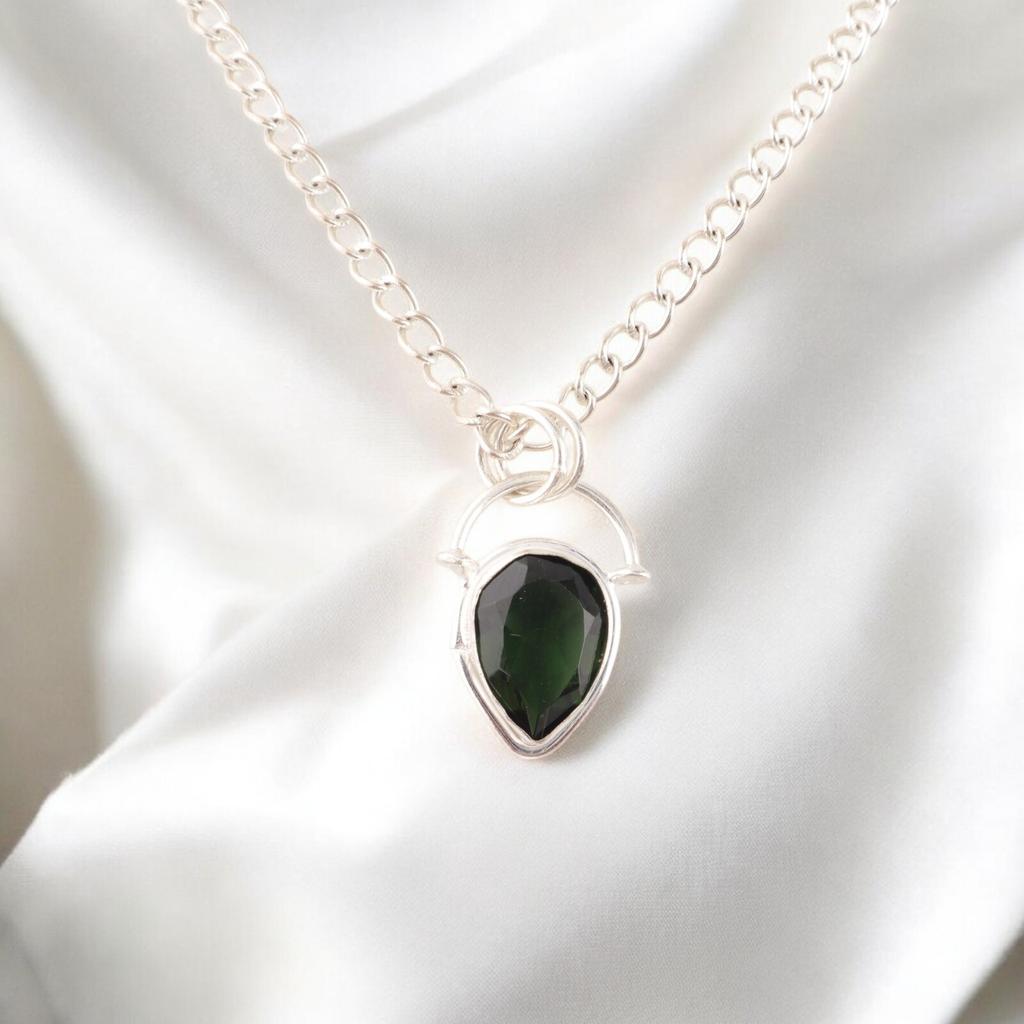 Green Tourmaline Gemstone 925 Sterling Silver Jewelry Handcrafted Pendant 1.01" PP-56-12