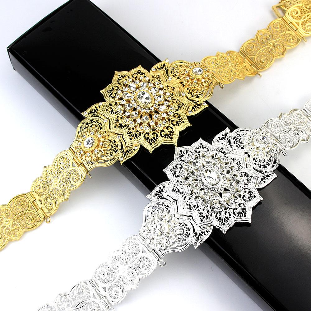 Fashion Dress Belt Crystal Wedding Jewelry Gold Color Metal Chain Link Length Adjustable