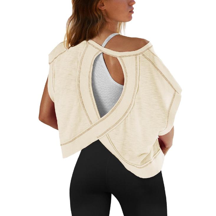 Летняя повседневная футболка с короткими рукавами для женщин, красивая спина, спортивная футболка для йоги, свободная повседневная дышащая короткая футболка