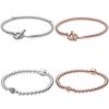 Authentic 925 Sterling Silver Rose Gold Beads &Pave Crystal Sliding Bracelet Bangle Fit Women Bead Charm Diy Fashion Jewelry