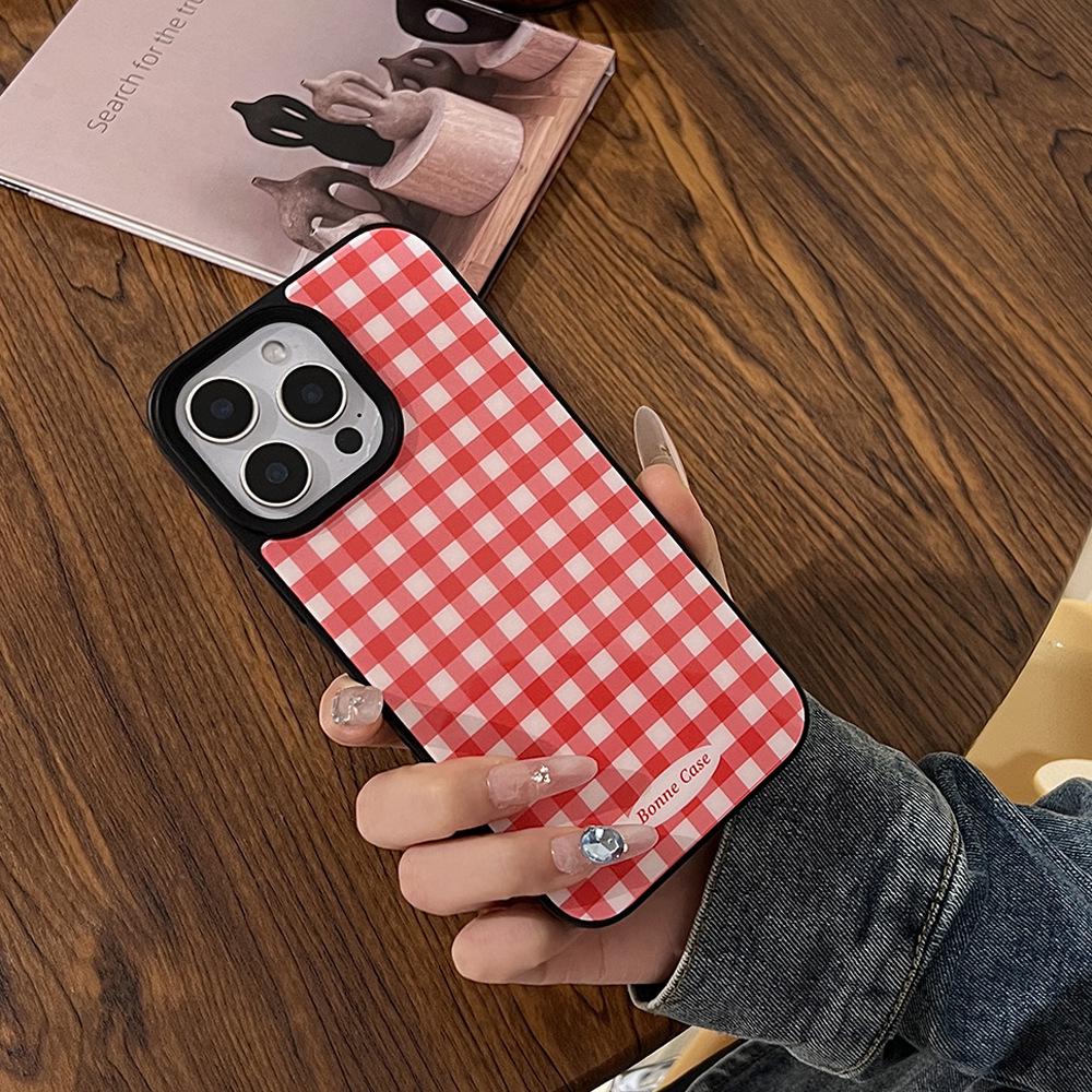 Клетчатый фруктовый стенд iPhone 14/16/17 Pro Max Эпоксидный ретро чехол для пары