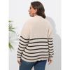 Женский осенне-зимний свитер большого размера в полоску в стиле пэчворк с полувысоким воротом на молнии