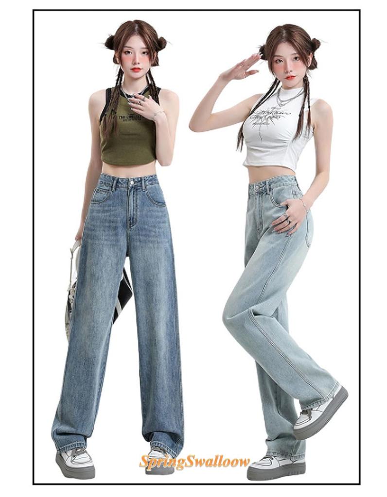 SpringSwalloow Straight Wide Loose Long Line Stylish Fall Gaucho Chino Pants Size Women's Jeans, Fit, Pants, Style, (Indigo, M)