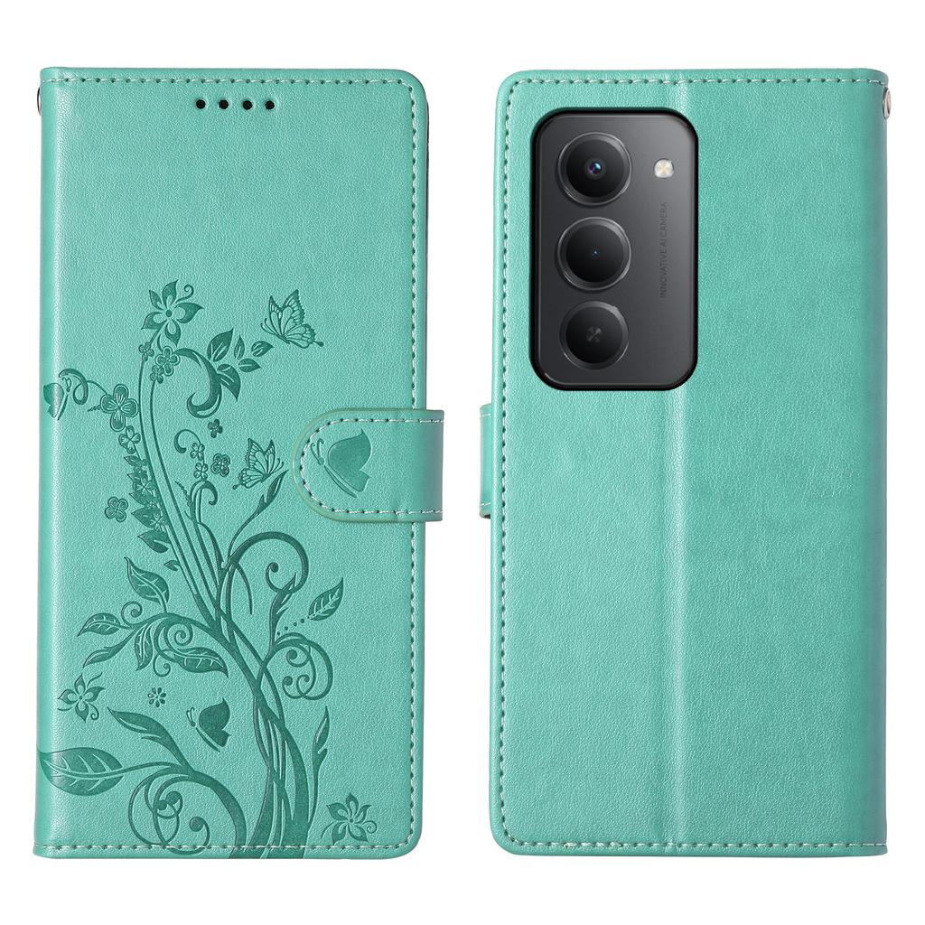 Для Xiaomi Redmi 15 5G (Глобальный) (169 мм) Чехол-кошелек с цветочным тиснением в виде бабочки, из искусственной ПУ кожи, чехол для телефона с ремешком на запястье