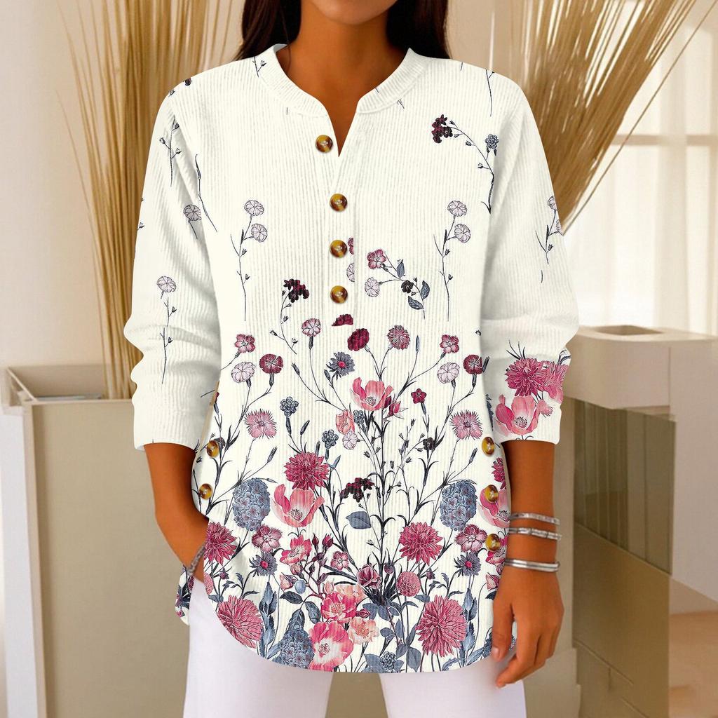 Женский модный пуловер с длинными рукавами и рождественским принтом, с воротником на пуговицах