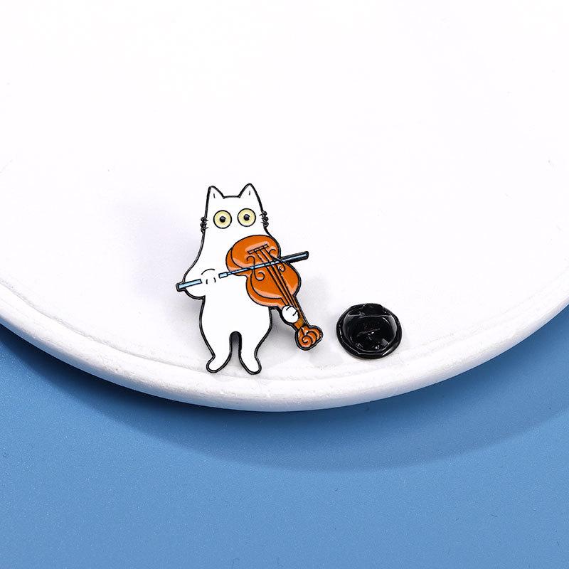 Мультяшная Брошь Кошка Серия Симфонический Оркестр Скрипка Пианино Комбинация Музыкальных Инструментов Металлическая Значок Подарок Украшение