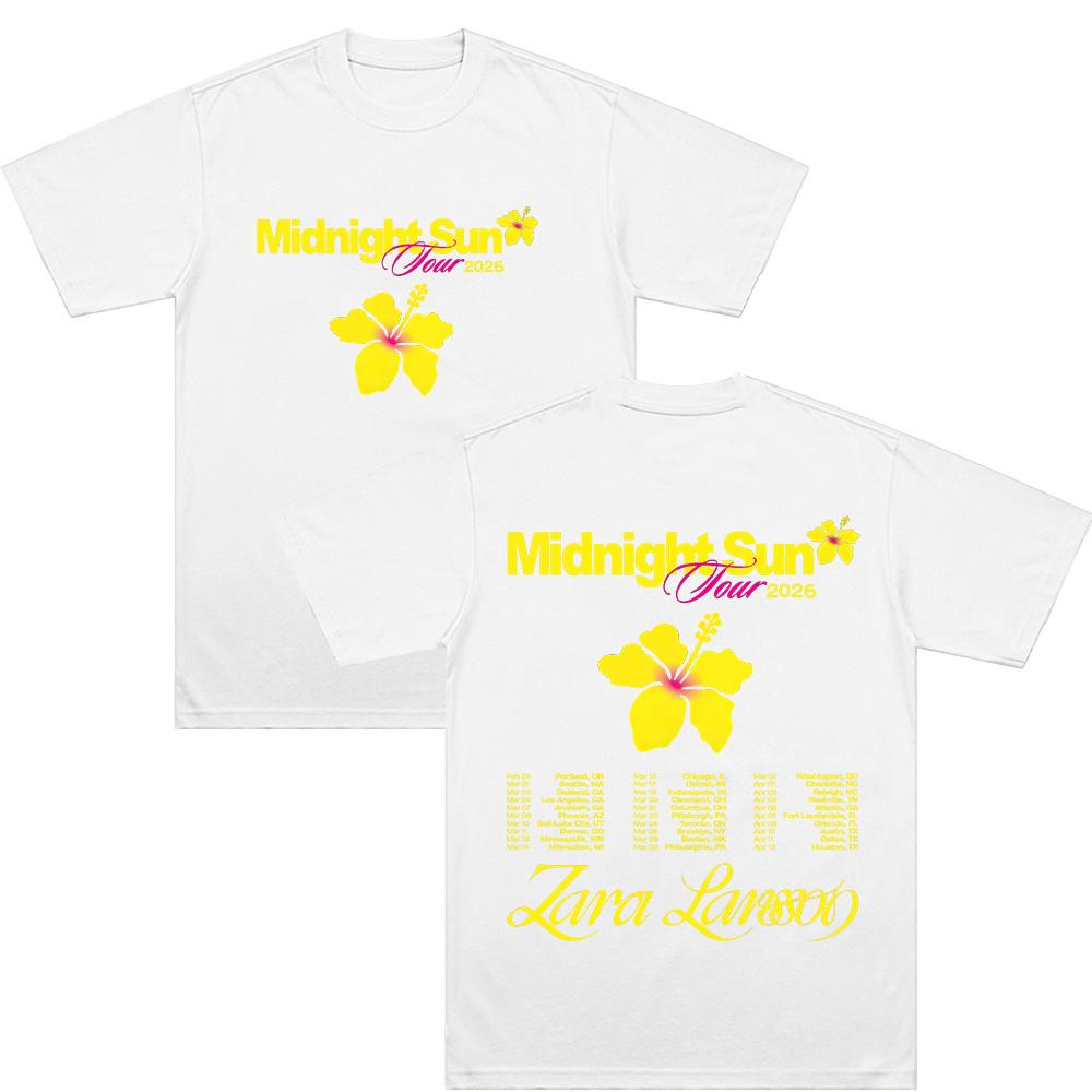 Z-Zara Larsson Midnight Sun Tour 2026 Футболки с коротким рукавом Хлопок Мужская футболка Повседневная Мода Унисекс Уличная одежда Хип-хоп Одежда