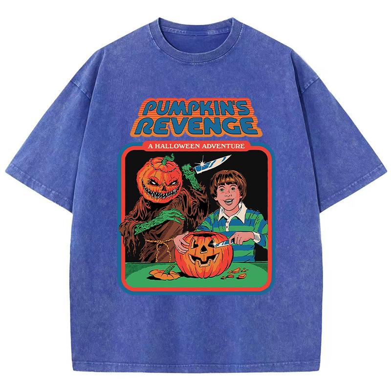 Pumpkin Revenge Ccomic Printing Women Wash Clothing Breathable Summer T-Shirt Street Tops O-Neck Short Sleeve