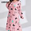 Women's Nightgowns Long Sleeve Butterfly Printed Drop Shoulder Dress Plus Size Long Nightdress