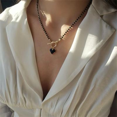 Модное ожерелье из черных хрустальных бусин, хрустальный циркон, кулон в форме сердца, новинка 2024