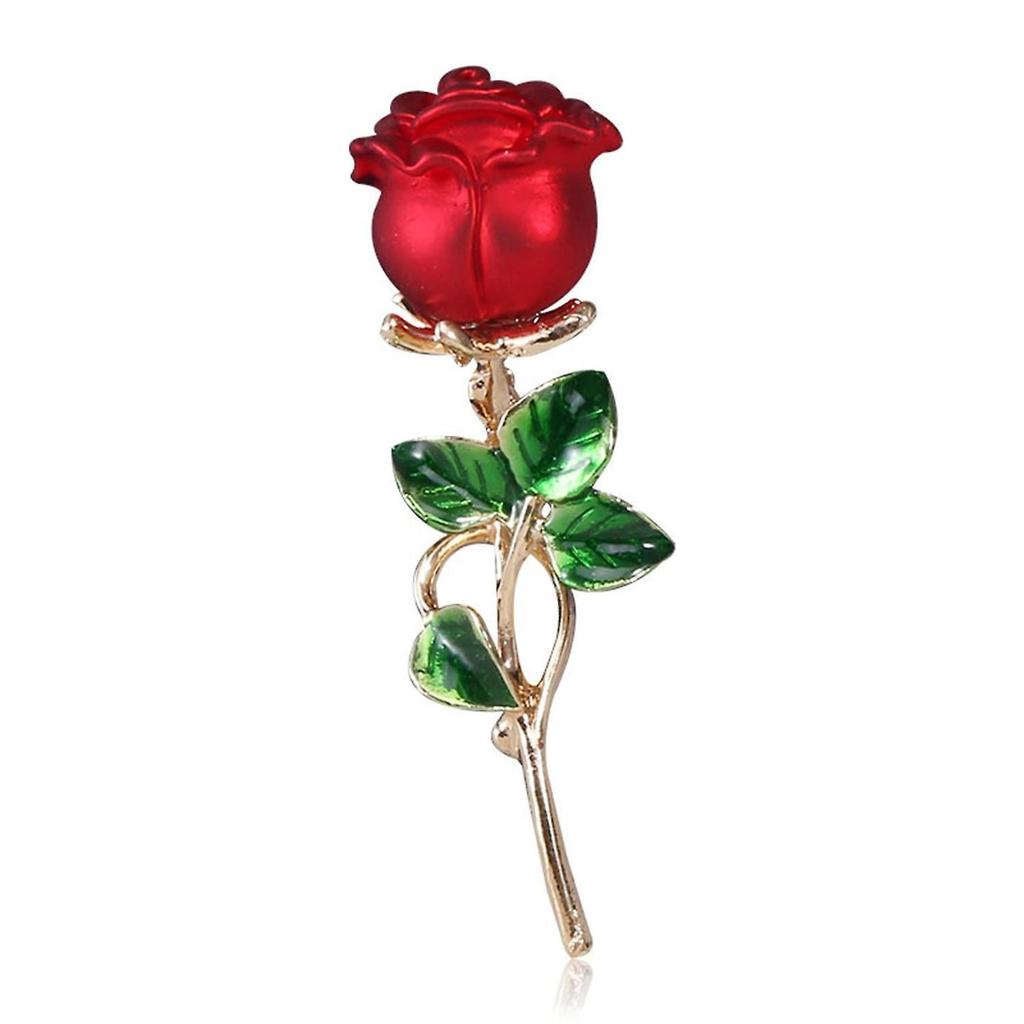 Rose Flower Brooch Enamel Leaf Breastpin Decorative Floral Lapel Pin for Women Party Banquet Wedding