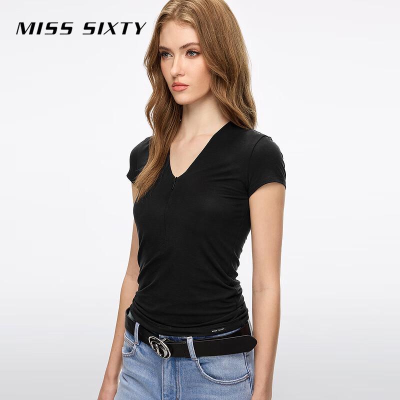 Miss Sixty Футболка с V-образным вырезом, молнией и логотипом, короткий рукав