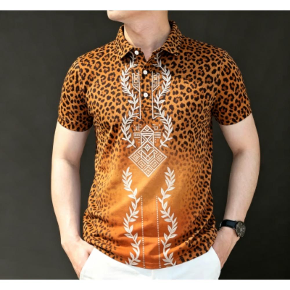 S-XXL Size Fashion Leopard Print Polo Shirt Men's Outdoor Street Short Sleeve Tees Top Summer Casual T-shirt Men's and Women's Polo Shirt