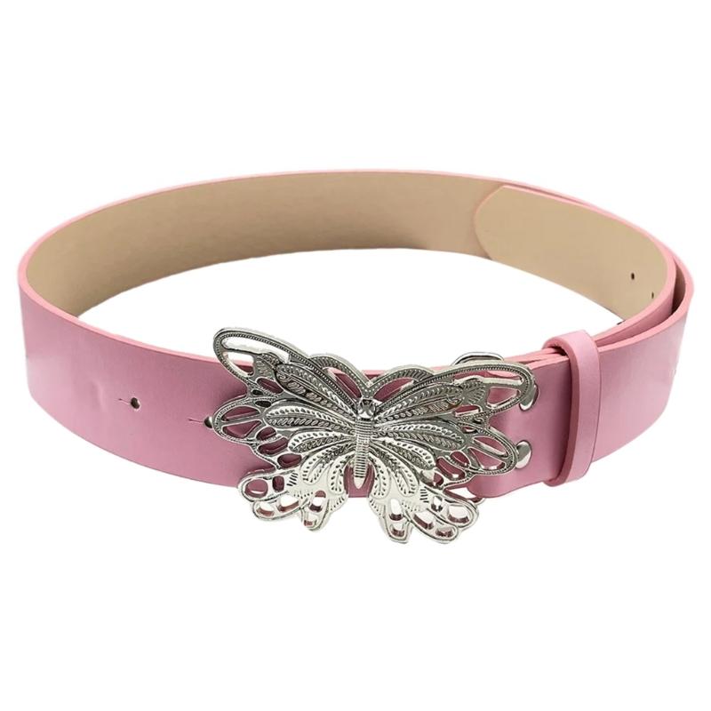 Adult Waist Belt with Unique Hollowed Butterfly Buckle Multiple Color PU Waist Belts for Rock Fan Wear Resistant